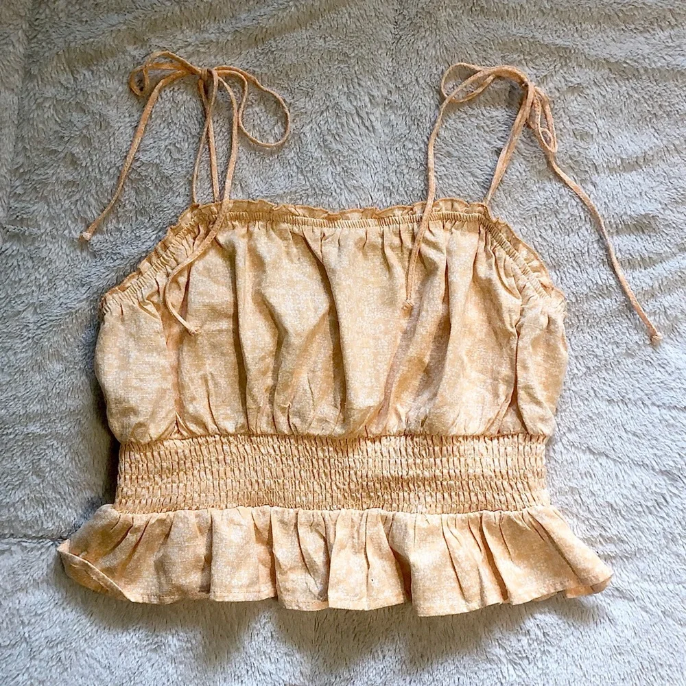 Boho Yellow Tie Ruffle Ruched Cami Top - Picture 1 of 4